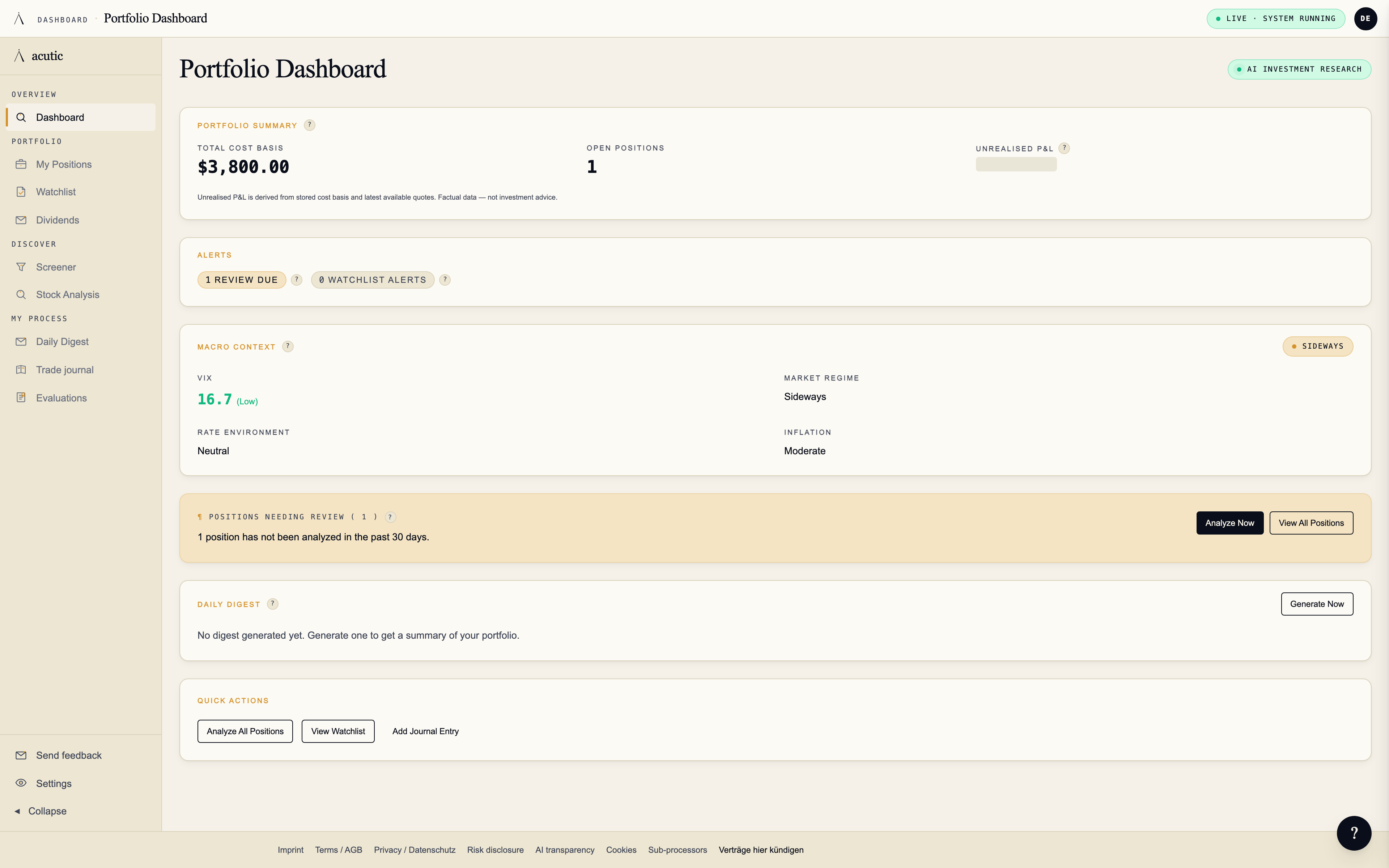 Dashboard overview showing portfolio health, scores, and recent activity