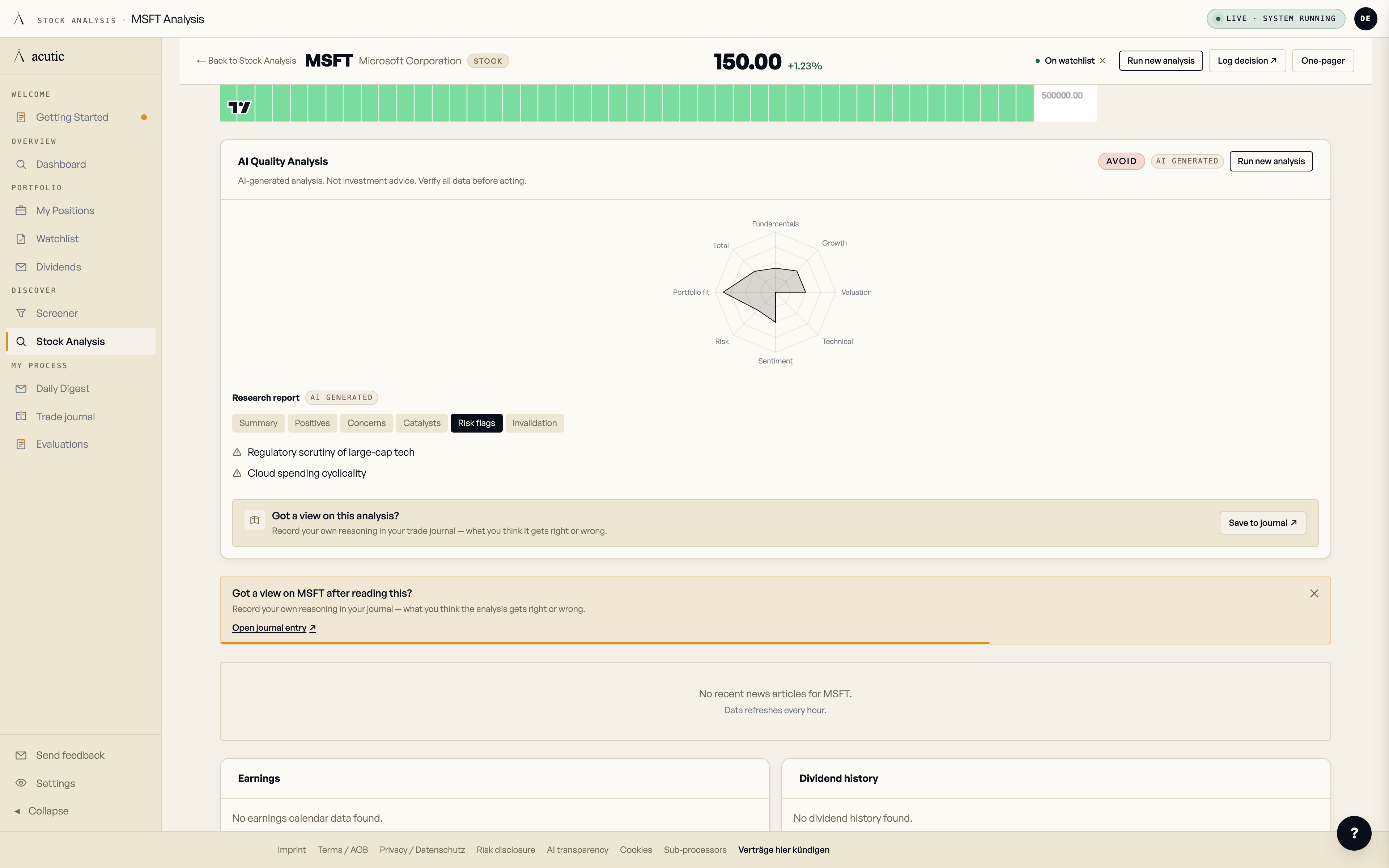 Instrument research view with the risk flags tab active